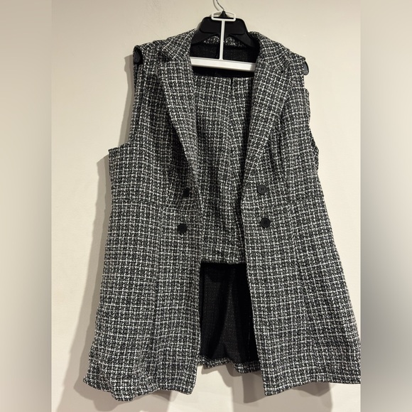 NewWomen's Black & White Plaid Collar Double-Breasted Jacket & Skirt Set Size XL - Picture 5 of 16
